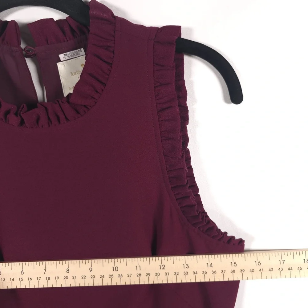 Kate Spade Dress Ma Cherie Ruffle Fit Flare Sleeveless Purple Deep Cherry Size 2